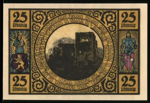 Notgeld Lobeda 1921, 25 Pfennig, Burgruine und historische Gebäudeansicht