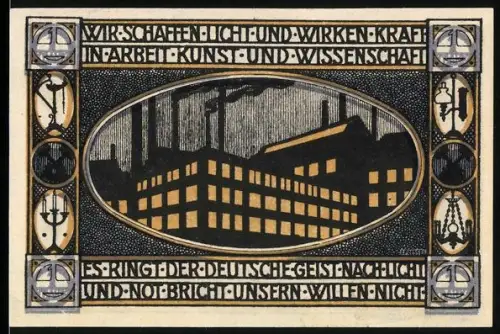 Notgeld Neheim a. d. Ruhr, 1 Mark, Fabrikgebäude und Stadtwappen mit Adler