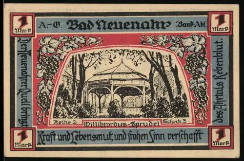 Notgeld Bad Neuenahr 1922, 1 Mark, Willibrordus-Tempel und Wappen der Grafschaft Neuenahr