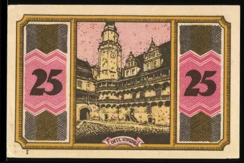 Notgeld Oels i. Schl., 25 Pfennig, Schloss und Wappen des Kaufmännischen Vereins