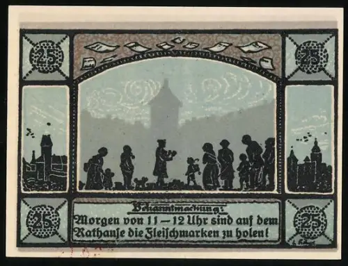 Notgeld Mainbernheim 1921, 25 Pfennig, Verkündigung und Stadtwappen mit zwei Engeln
