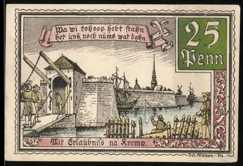 Notgeld Krempe 1920, 25 Pfennig, Zug, Rolandrieden, Wappen