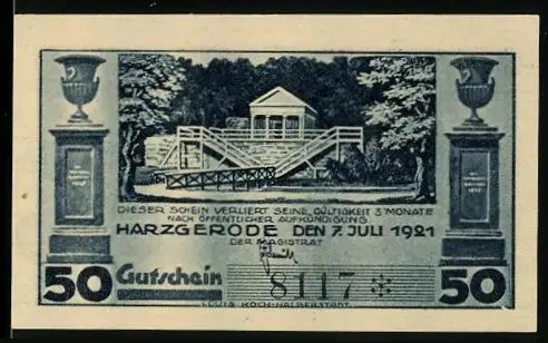 Notgeld Alexisbad 1921, 50, Pavillon und Tanzszene im Salon um 1860