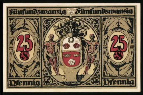 Notgeld Kronach 1921, 25 Pfennig, Wappen und historische Gebäudeansicht