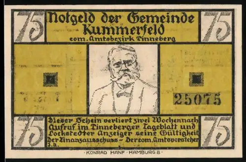 Notgeld Kummerfeld, 75 Pfennig, Szene aus einem Gedicht von Fritz Reuter