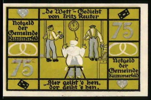 Notgeld Kummerfeld, 75 Pfennig, Gedicht von Fritz Reuter