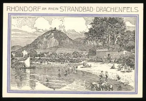 Notgeld Rhöndorf am Rhein 1921, 50 Pfennig, Strandbad Drachenfels und Stadtwappen