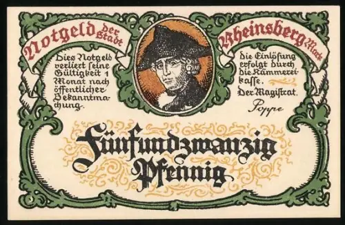 Notgeld Rheinsberg /Mark, 25 Pfennig, Friedrich der Grosse