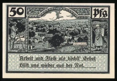 Notgeld Schmiedefeld, 50 Pfennig, Ortsansicht und Glasindustrie