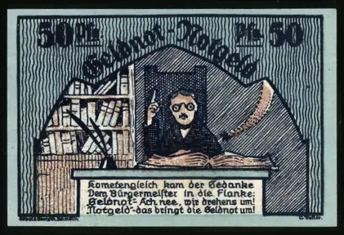 Notgeld Schmölln i. Thüringen 1921, 50 Pfennig, Bürgermeister und Madonna