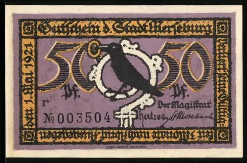 Notgeld Merseburg 1921, 50 Pfennig, Rabe und Dom-Motiv