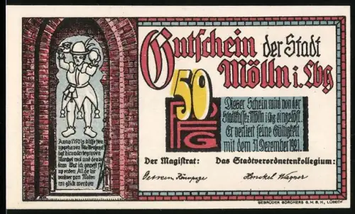 Notgeld Mölln i. Lbg. 1921, 50 Pfennig, Till Eulenspiegel-Motiv