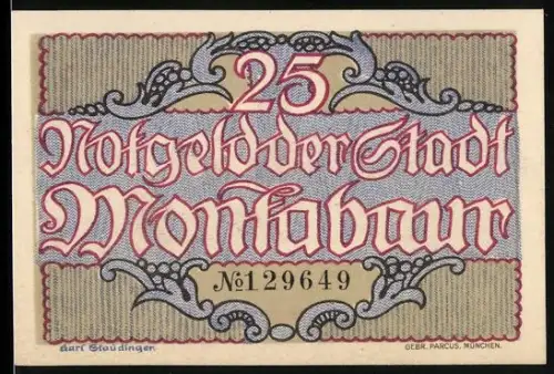 Notgeld Montabaur 1920, 25 Pfennig, Schloss mit Türmen und Fachwerkhaus