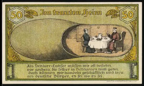 Notgeld Labes i. Pom. 1921, 50 Pfennig, Im trauten Heim, Wappen mit Löwen