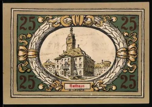Notgeld Langensalza 1921, 25 Pfennig, Rathaus und Wappen von Langensalza