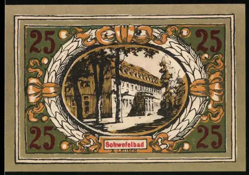 Notgeld Langensalza 1921, 25 Pfennig, Schwefelbad und Wappen von Langensalza