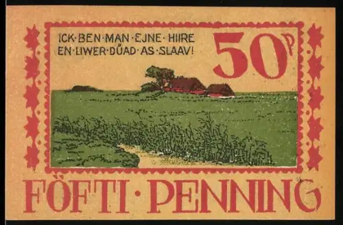 Notgeld Langenhorn 1921, 50 Pfennig, Landschaftsmotiv mit Spruch und Wappen
