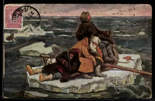 Künstler-AK sign. W. Wasnezoff, Sur un glacon