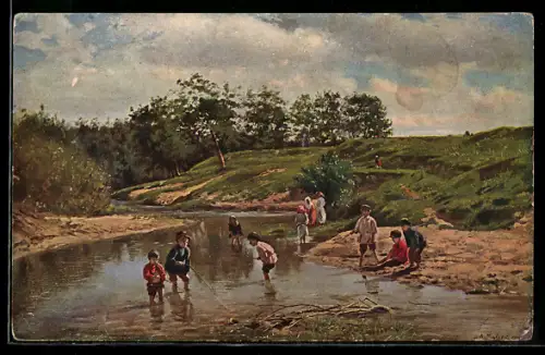 Künstler-AK sign. V. Makovsky, Petits pêcheurs