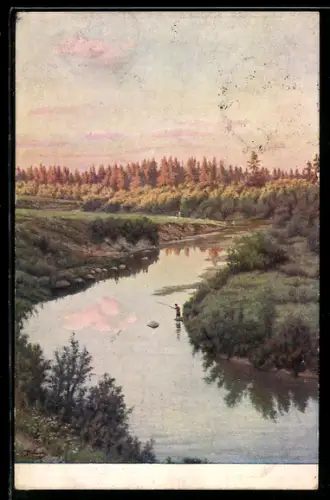 Künstler-AK sign. P. Brullow, Pavlovsk, Une soirée calme