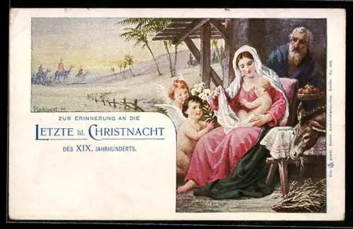 Lithographie Weihnachtsengel an der Krippe, Zur Erinnerung an die letzte heilige Christnacht im XIX. Jahrhundert