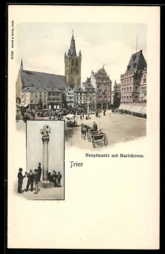 AK Trier, Hauptmarkt mit Marktkreuz