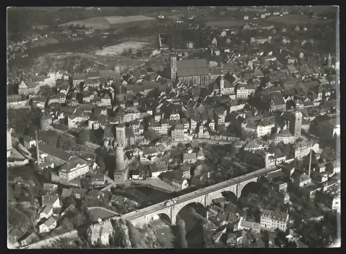 Fotografie Walter Hahn, Dresden, Ansicht Bautzen, Blick auf die Brücke aus der Vogelschau