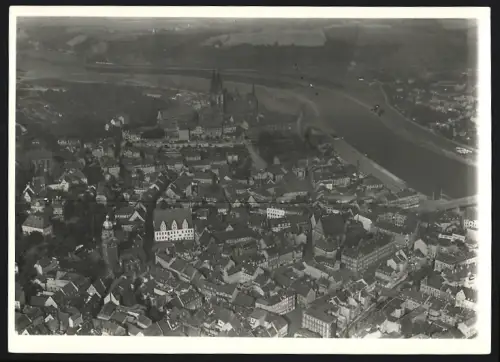 Fotografie Walter Hahn, Dresden, Ansicht Meissen /Elbe, Ortsansicht mit Dom aus der Luft