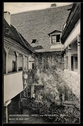 AK Neckargemünd, Hotel und Pension zur Pfalz, Blick in den Hof