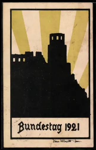 AK Heidelberg, Bund deutscher Jugendvereine, Bundestag 1921, Burgsilhouette