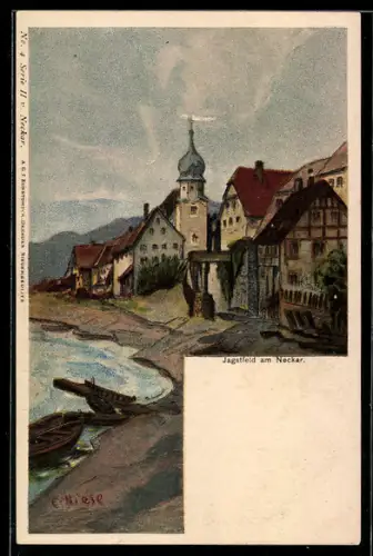 Künstler-AK Carl Biese: Jagstfeld am Neckar, Uferpartie