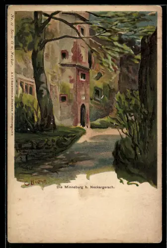 Künstler-AK Carl Biese: Neckargerach, Partie an der Minneburg
