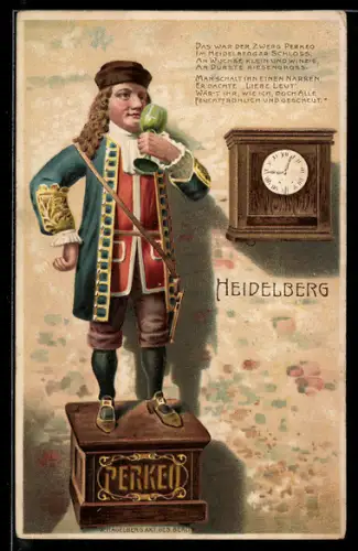 AK Heidelberg, Perkeo mit Weinglas in der Hand