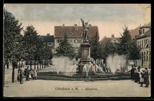 AK Offenbach a. M., Aliceplatz mit Brunnen
