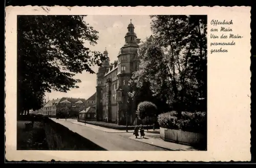 AK Offenbach am Main, Von der Mainpromenade gesehen
