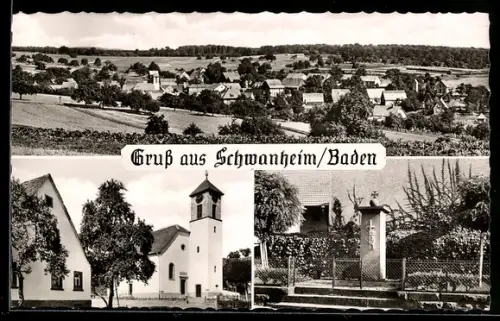 AK Schwanheim /Baden, Teilansicht, Kirche, Denkmal