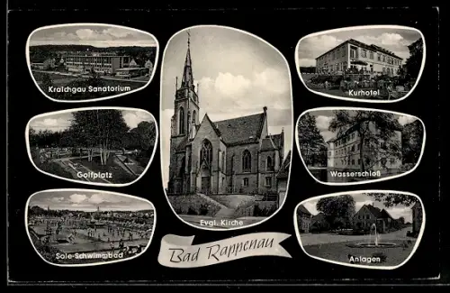 AK Bad Rappenau, Kurhaus, Evangelische Kirche, Sole Schwimmbad