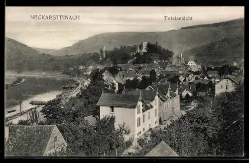 AK Neckarsteinach, Totalansicht mit Ruine