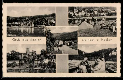 AK Neckarsteinach a. Neckar, Ortsansicht mit Flusspartie