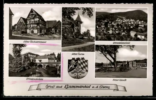 AK Bammental a. d. Elsenz, Altes Fachwerkhaus, Neue Schule, Friedensbrücke