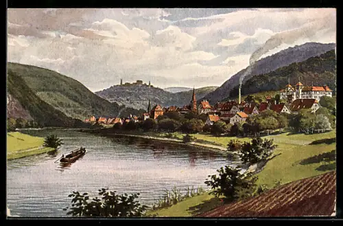 Künstler-AK Neckargemünd, Blick auf den Dilsberg