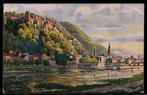 Künstler-AK Vinzenz Marschall: Schloss Heidelberg am Neckar