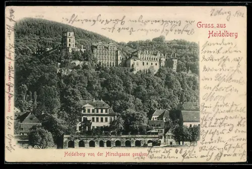 AK Heidelberg, Burgruine von der Hirschgasse gesehen