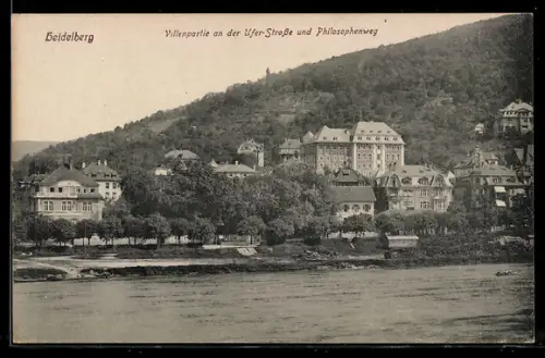 AK Heidelberg, Villenpartie an der Ufer-Strasse und Philosphenweg