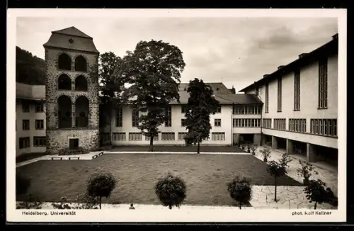 AK Heidelberg, Universität, Hof des Neuen Kollegienhauses mit Hexenturm