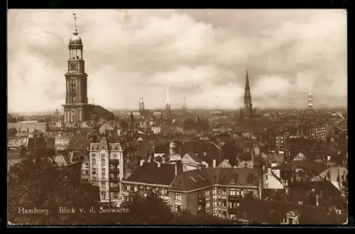 AK Hamburg-St.Pauli, Blick von der Seewarte mit Kirche