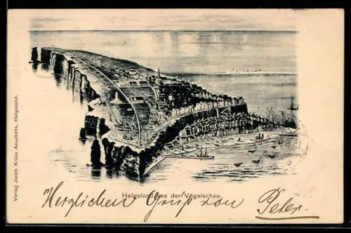 Künstler-AK Helgoland, Ortsansicht aus der Vogelschau