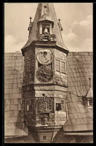 AK Ochsenfurt / Main, Totalansicht auf Kunst-Uhr am Rathaus