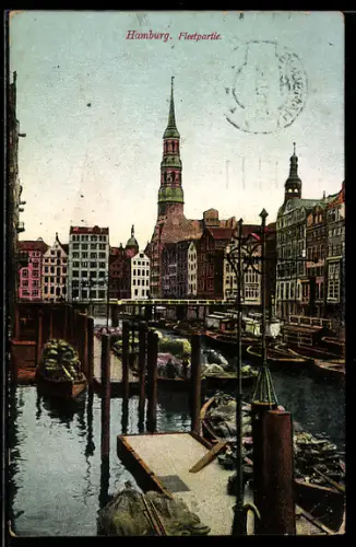 AK Alt-Hamburg, Fleetpartie mit Kähnen