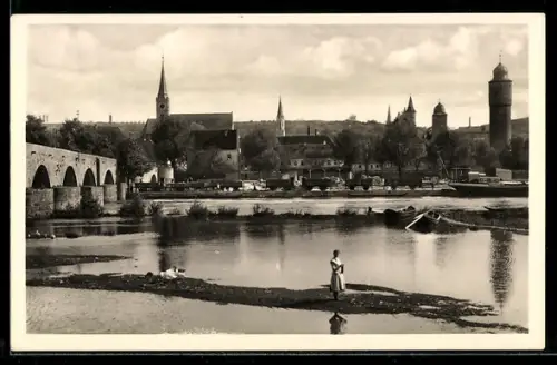 AK Ochsenfurt a. Main, Uferpartie mit Kirche